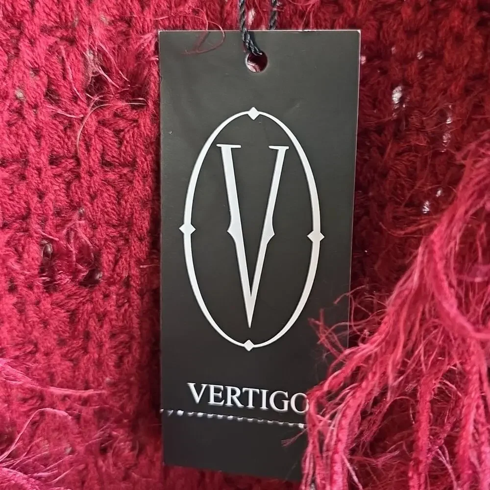 Vertigo Paris Red Fuzzy Open Front Vest Womens Size XS/S NWT